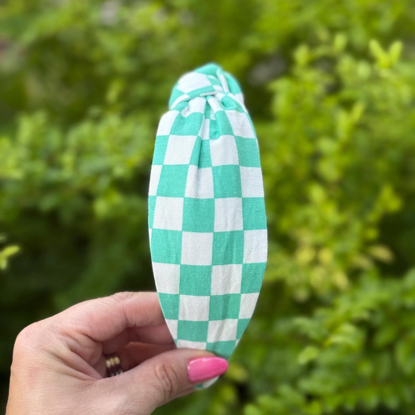 Teal & White Checkered Headband