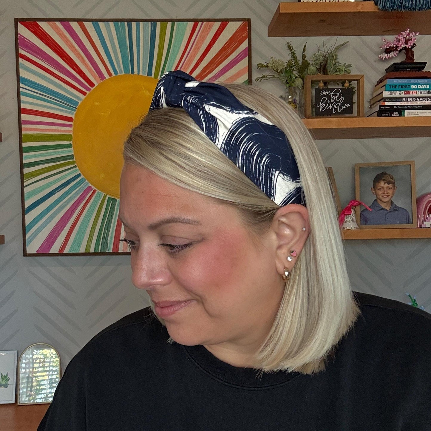 Navy Blue and White Headband