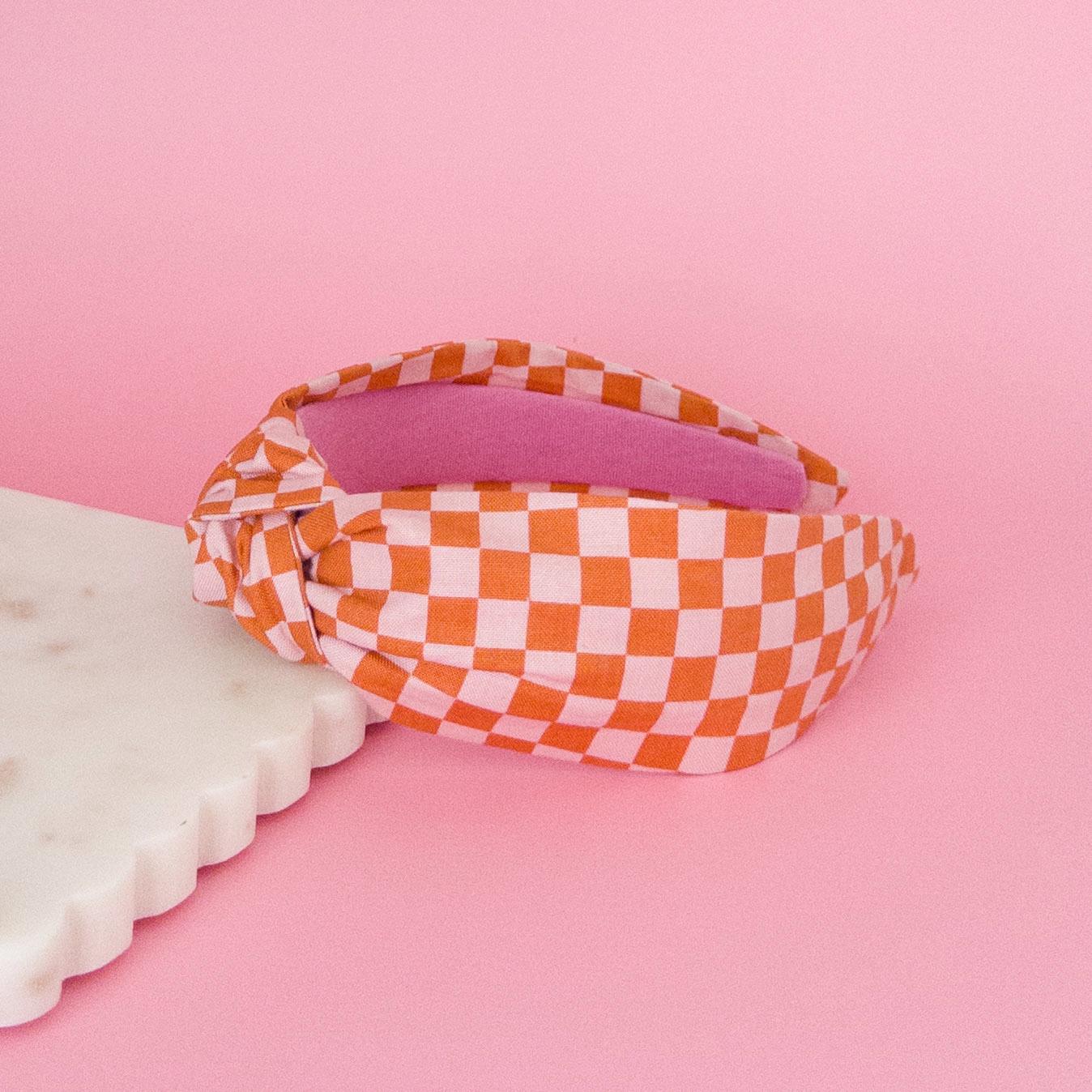 Orange and Pink Check Headband | Halloween Headband