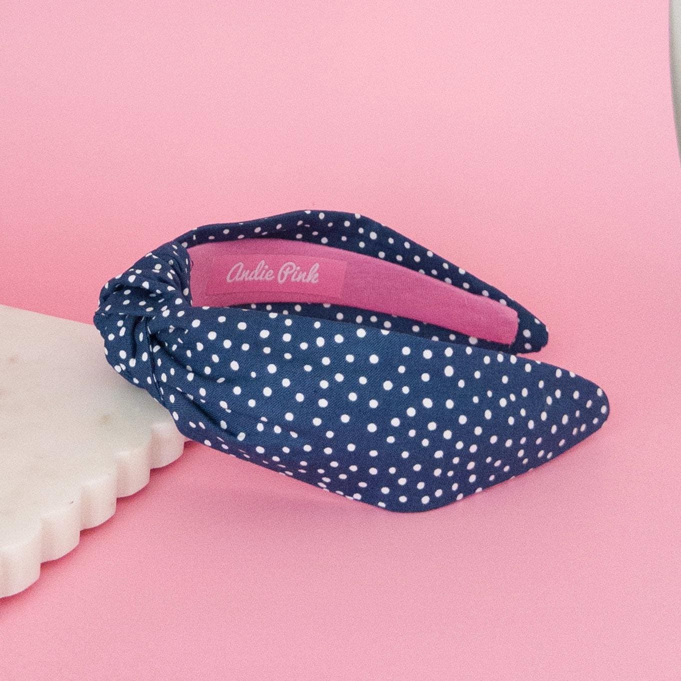 Navy with White Polka Dot Topknot Headband