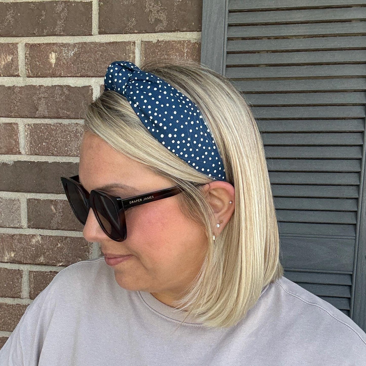 Navy with White Polka Dot Topknot Headband