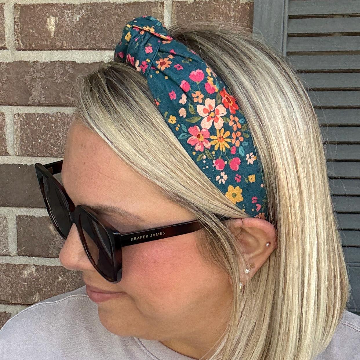 Blue Fall Floral Topknot Headband
