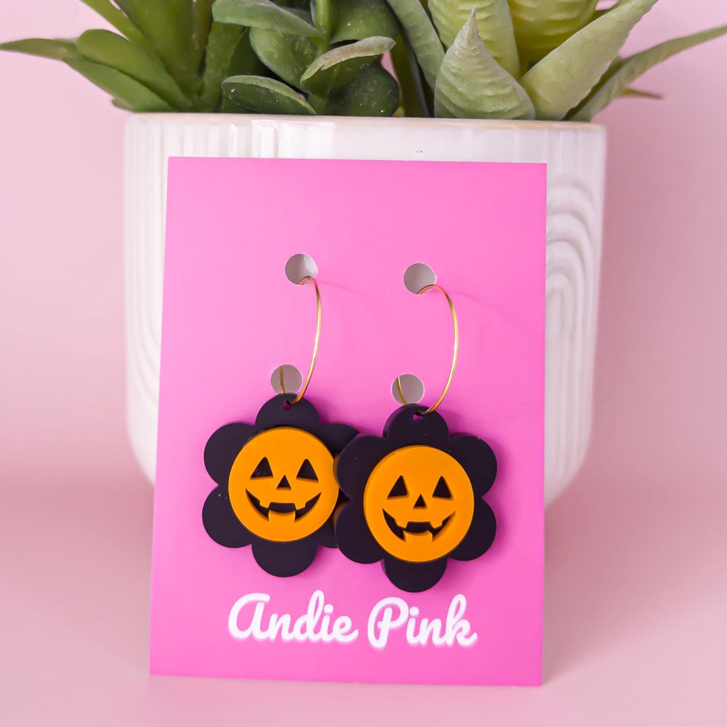 Flower Pumpkin Halloween Earrings