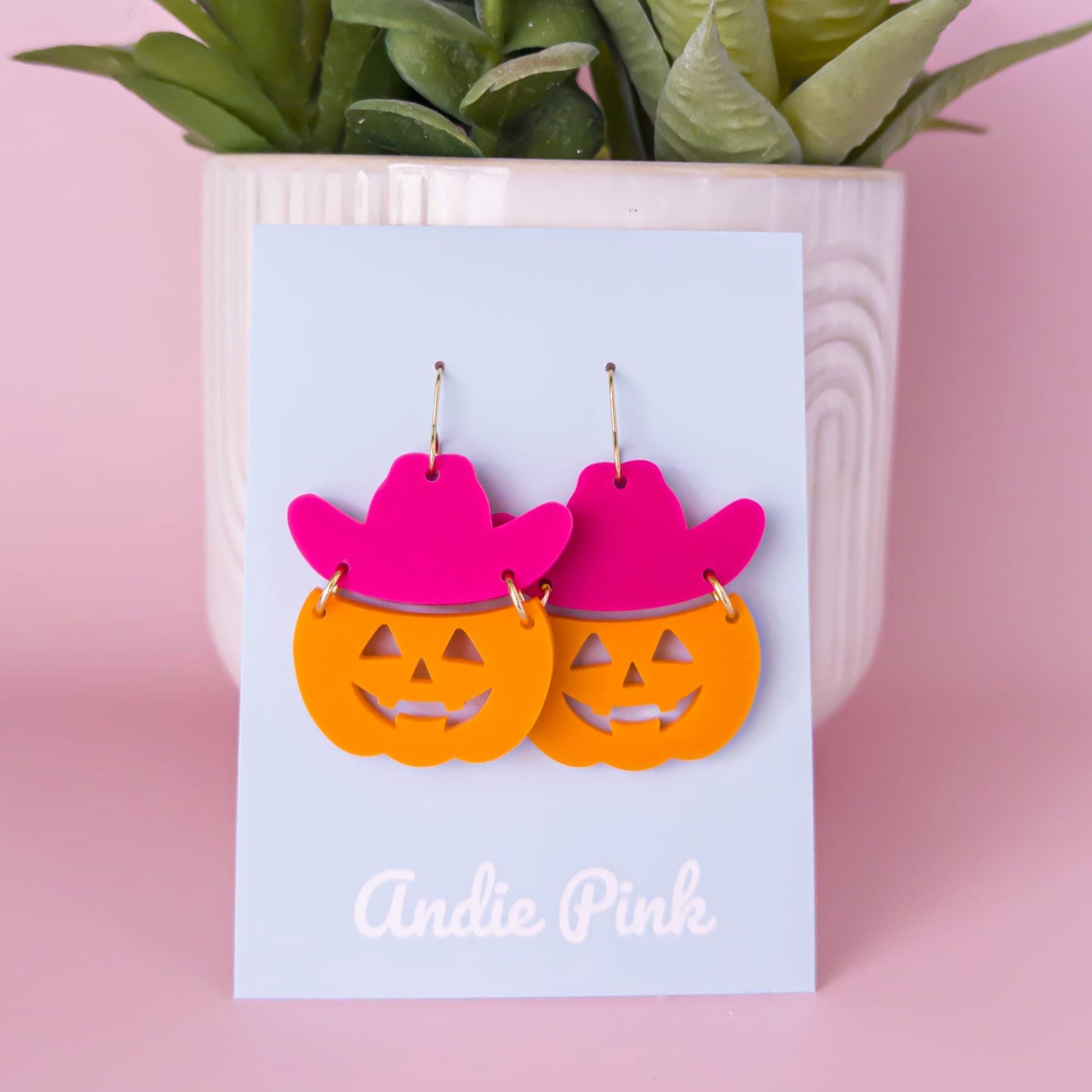 Pumpkin and Cowboy Hat Halloween Earrings