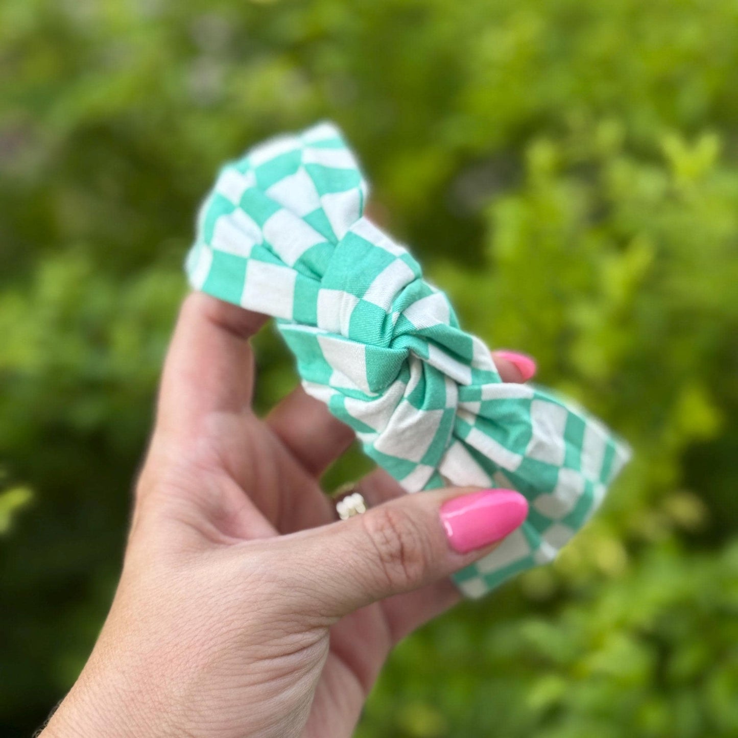 Teal & White Checkered Headband