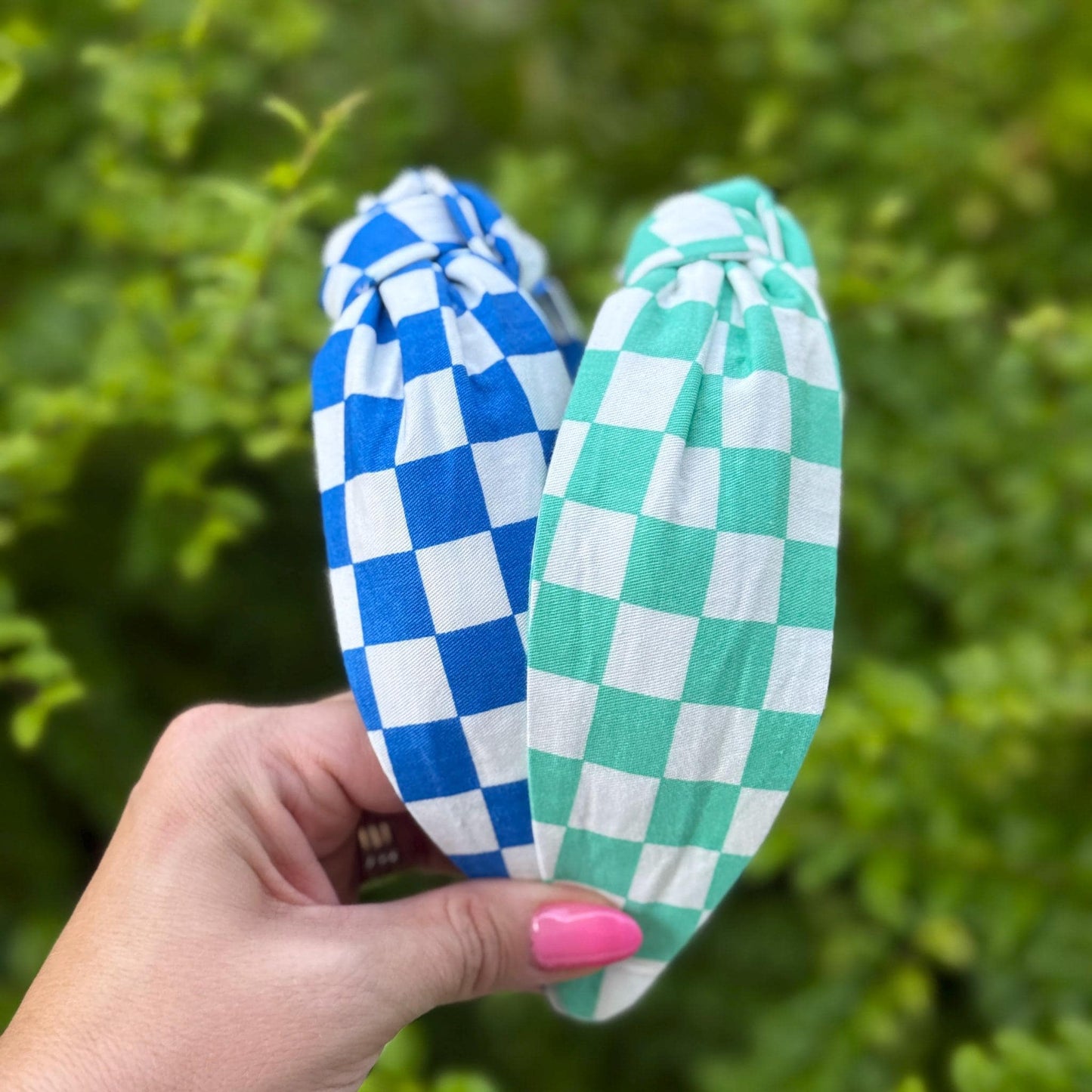 Teal & White Checkered Headband