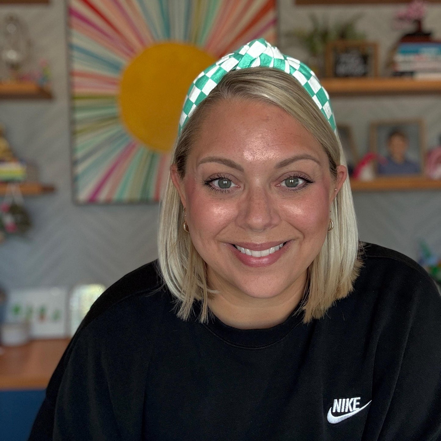 Teal & White Checkered Headband