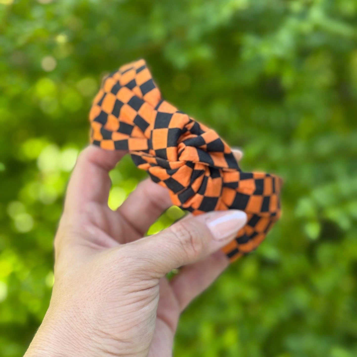 Orange and Black Checkered Halloween Topknot Headband, Comfortable Topknot Headband, Women & Girls (age 5+)