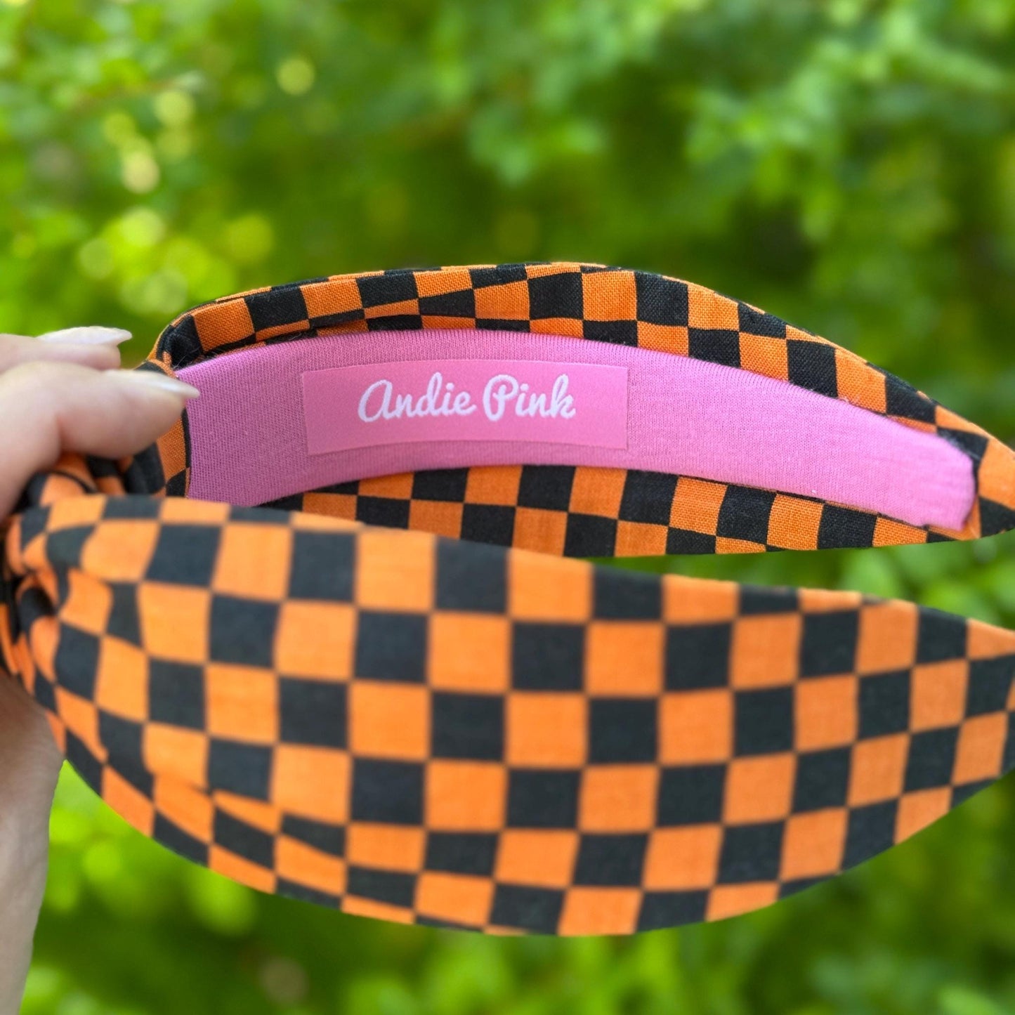 Orange and Black Checkered Halloween Topknot Headband, Comfortable Topknot Headband, Women & Girls (age 5+)