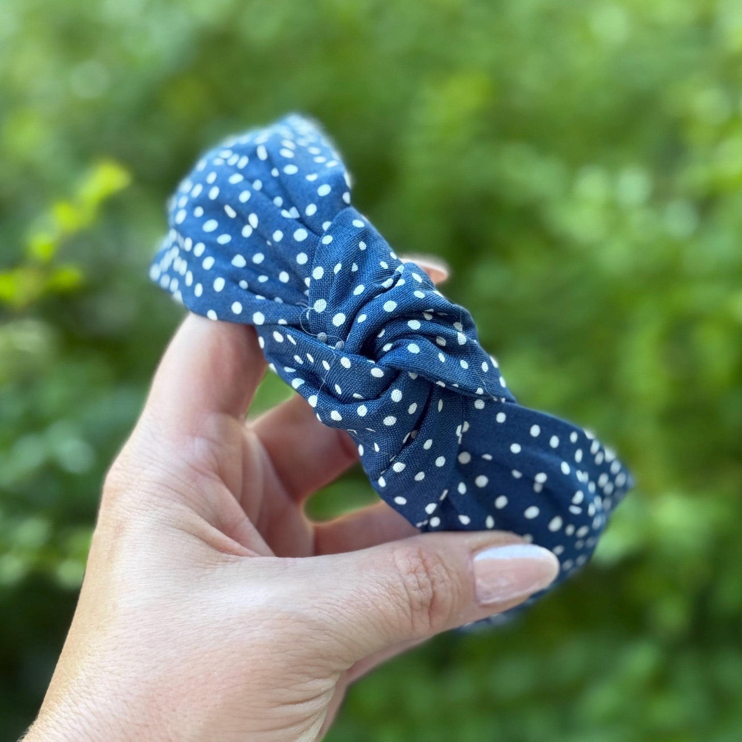 Navy with White Polka Dot Topknot Headband
