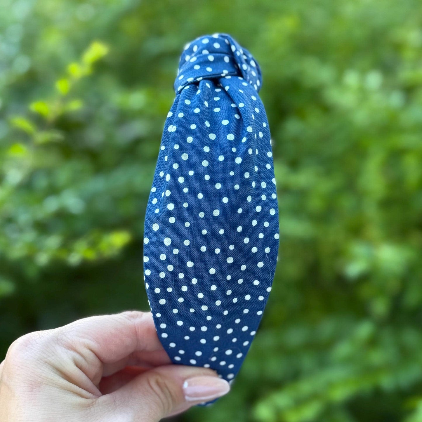 Navy with White Polka Dot Topknot Headband
