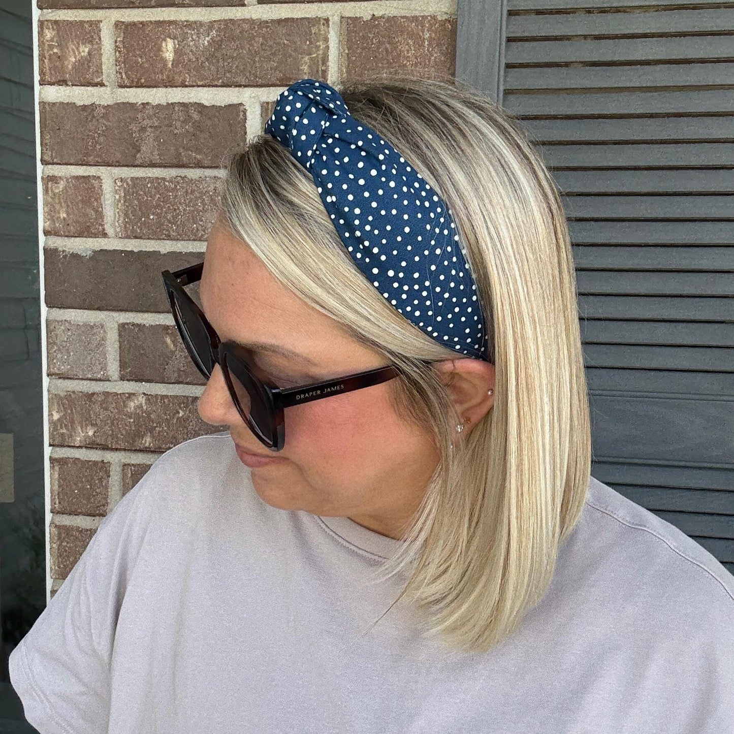 Navy with White Polka Dot Topknot Headband