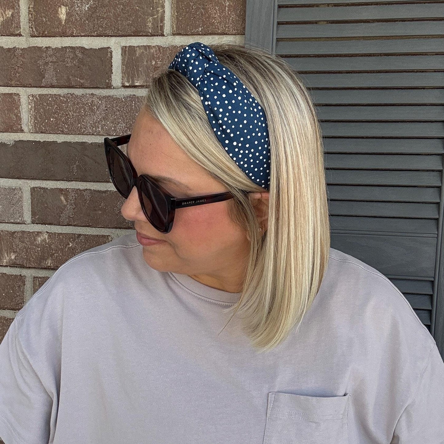 Navy with White Polka Dot Topknot Headband