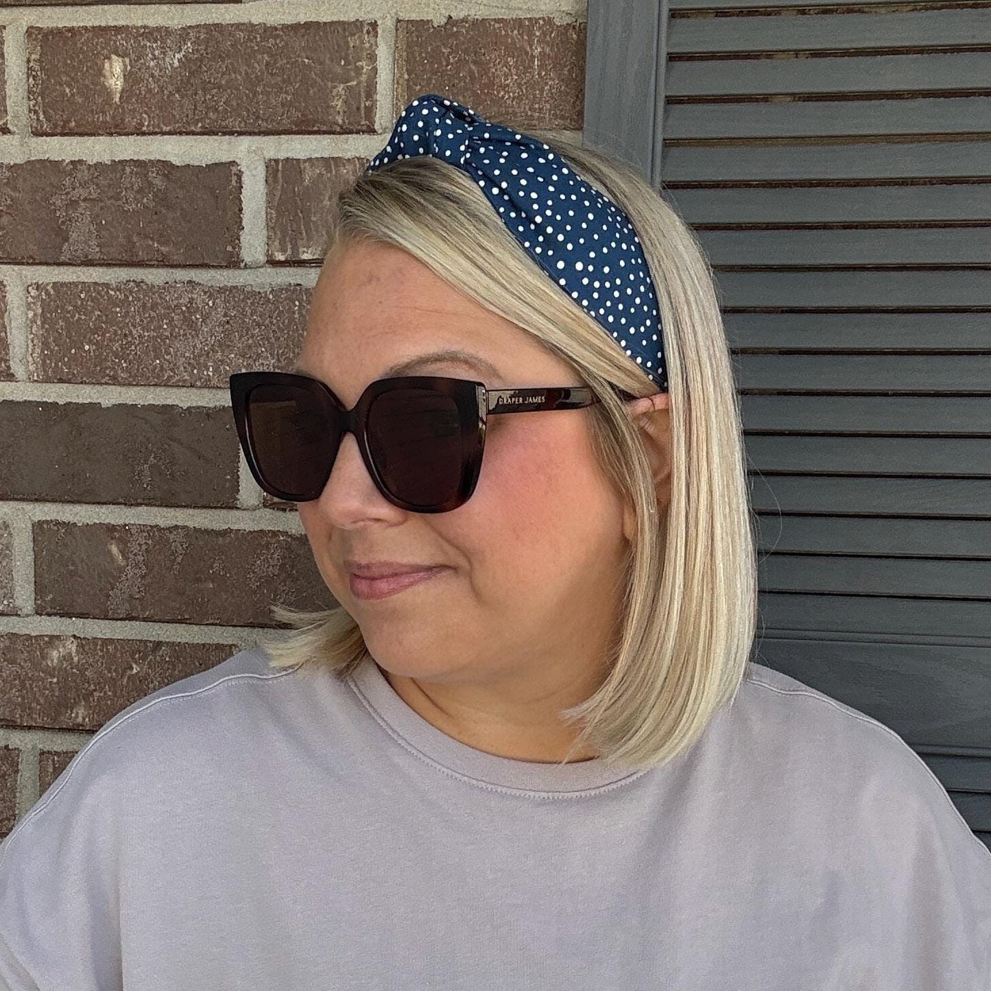 Navy with White Polka Dot Topknot Headband