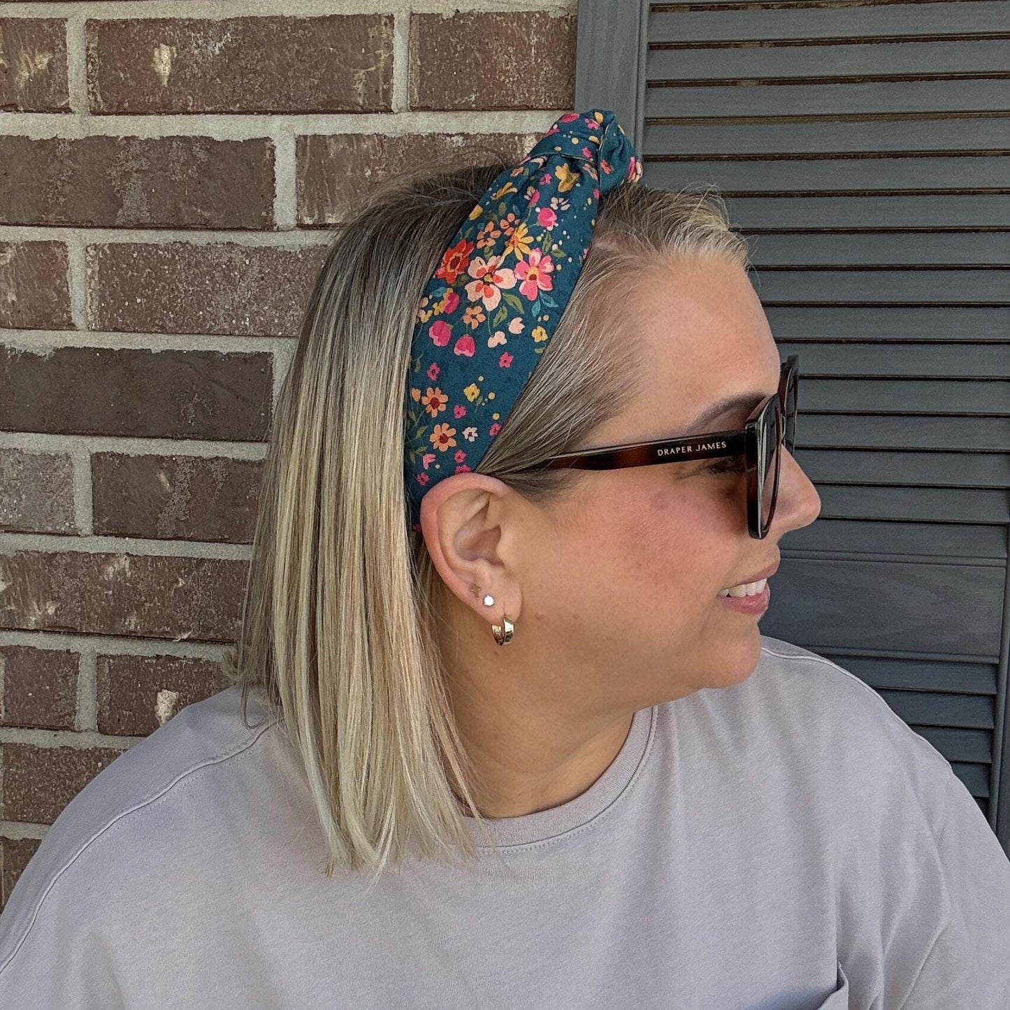 Blue Fall Floral Topknot Headband