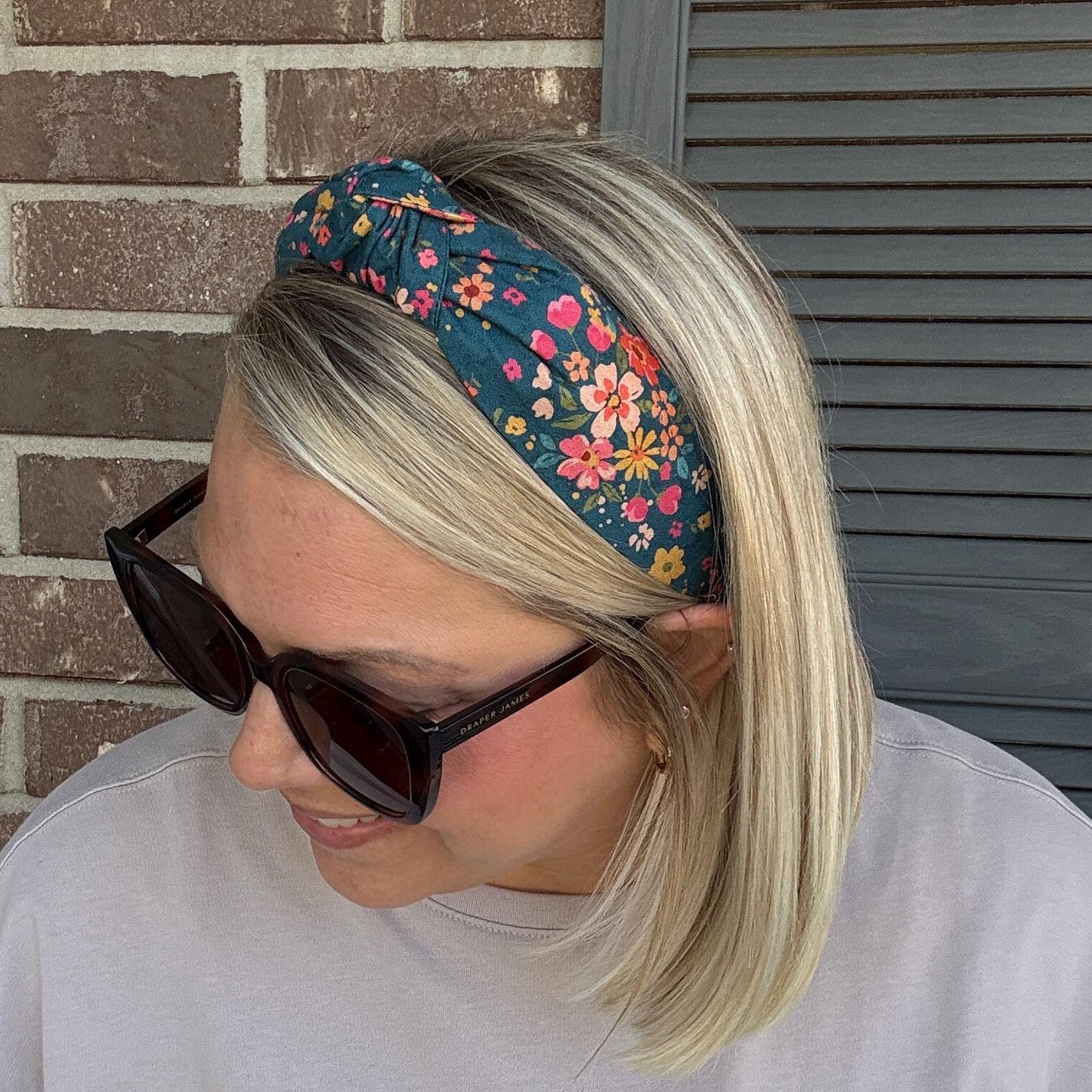 Blue Fall Floral Topknot Headband