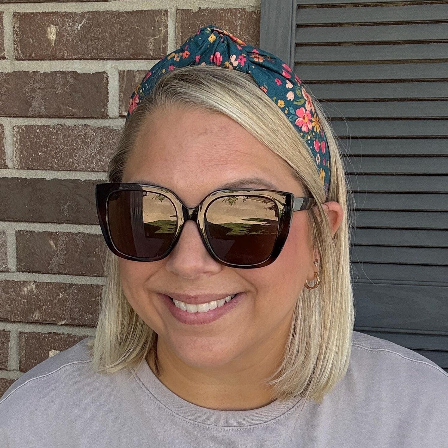 Blue Fall Floral Topknot Headband