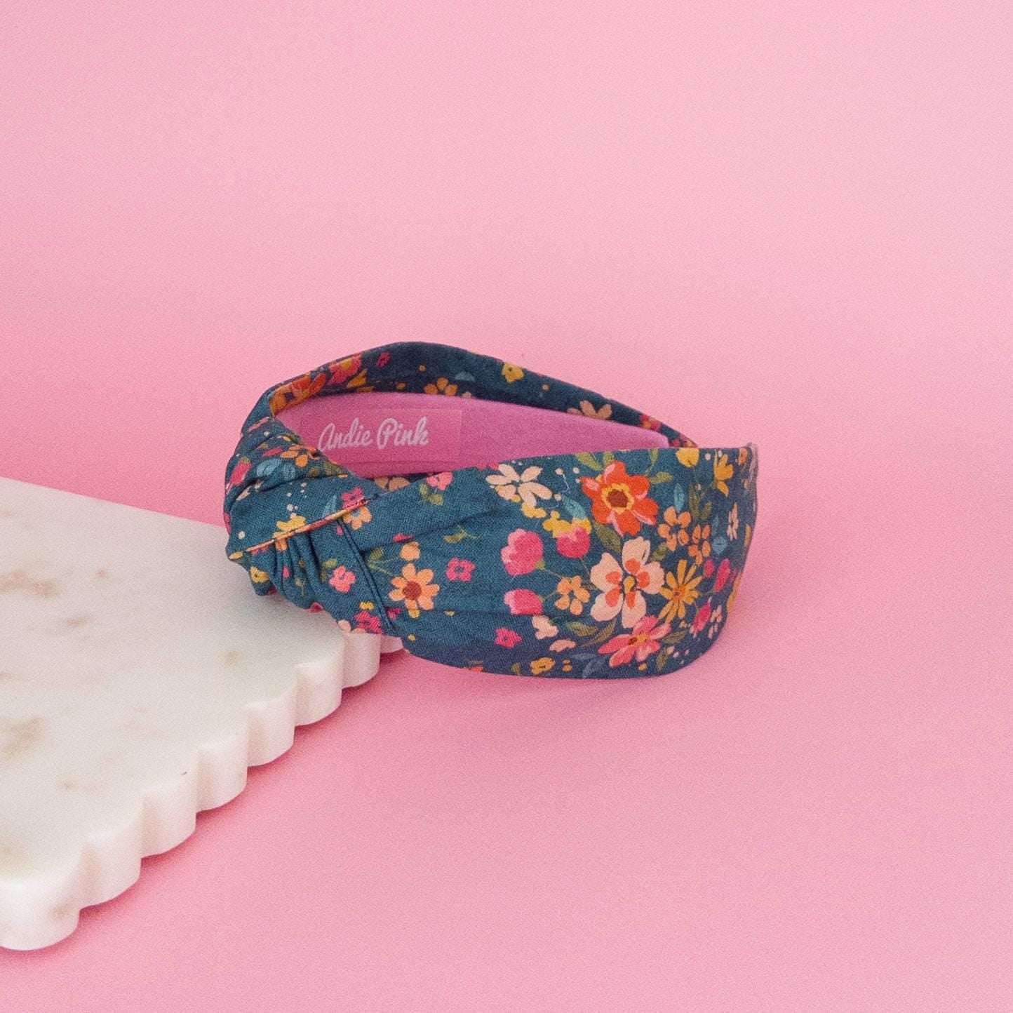 Blue Fall Floral Topknot Headband
