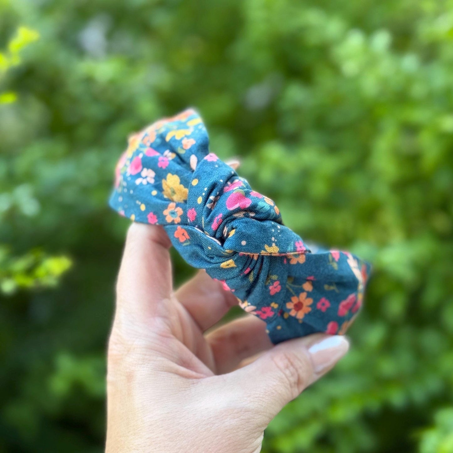 Blue Fall Floral Topknot Headband