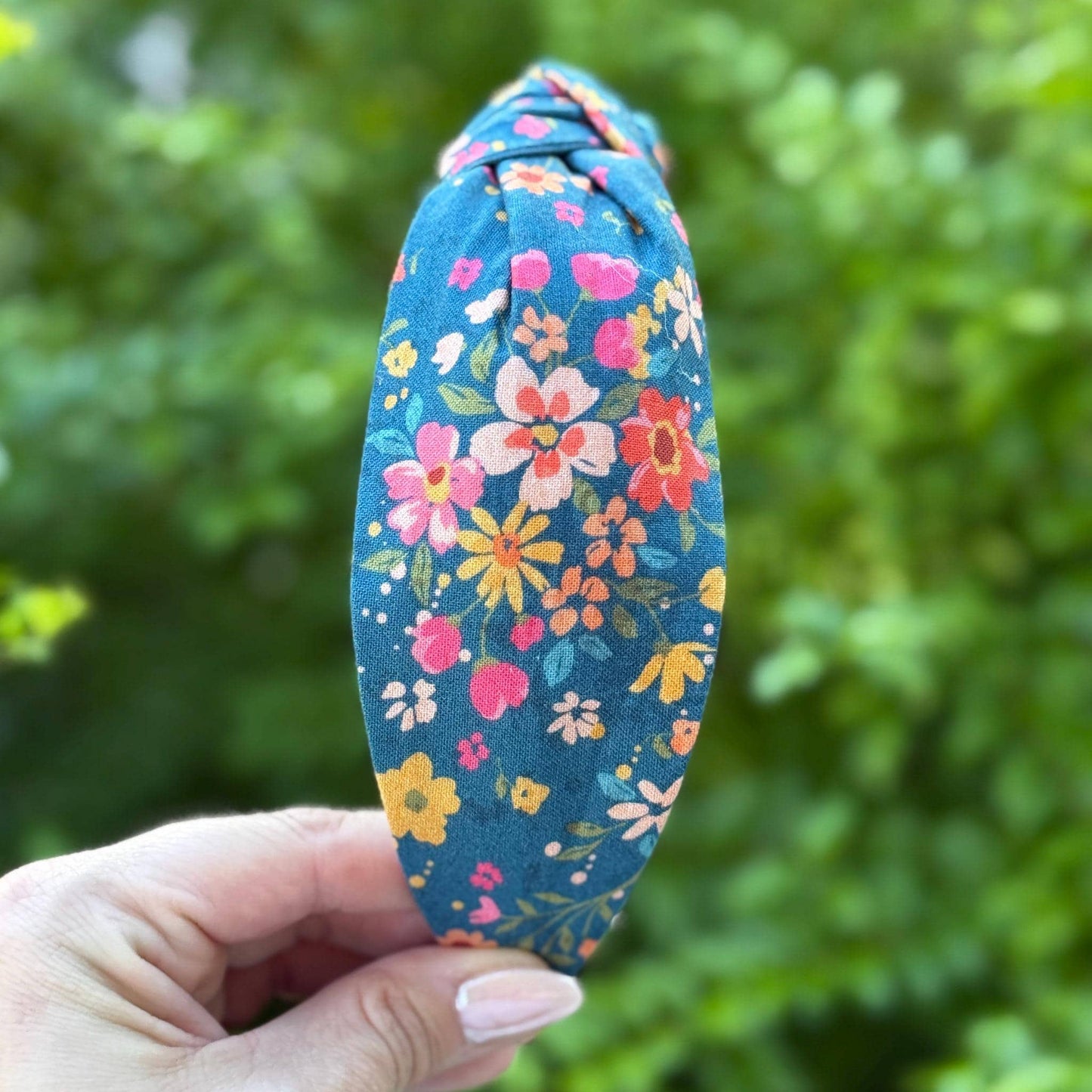Blue Fall Floral Topknot Headband