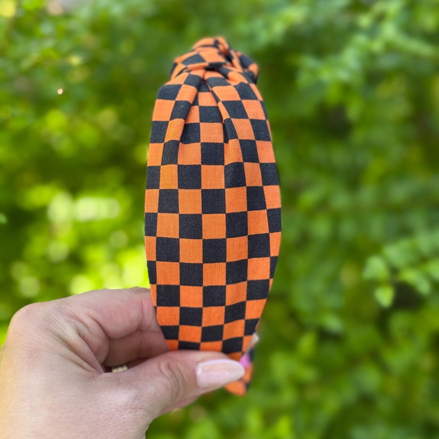 Orange and Black Checkered Halloween Topknot Headband, Comfortable Topknot Headband, Women & Girls (age 5+)