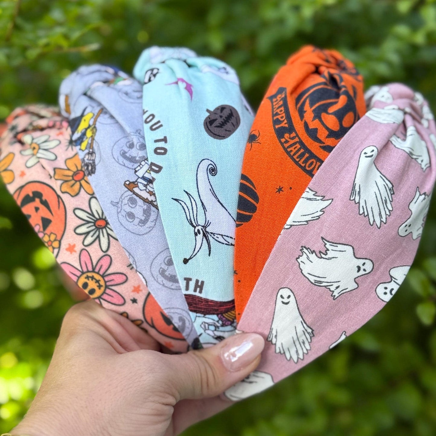 Retro Floral Halloween Headband, Topknot Headband, Pumpkins and Ghosts, Comfortable Topknot Headband, Women & Girls (age 5+)