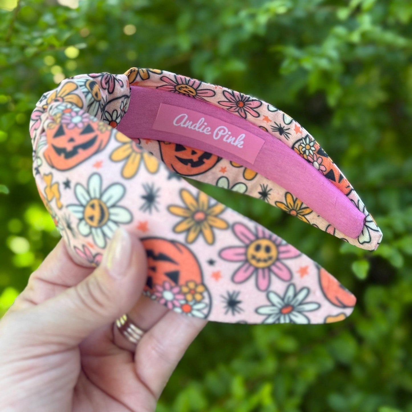 Retro Floral Halloween Headband, Topknot Headband, Pumpkins and Ghosts, Comfortable Topknot Headband, Women & Girls (age 5+)