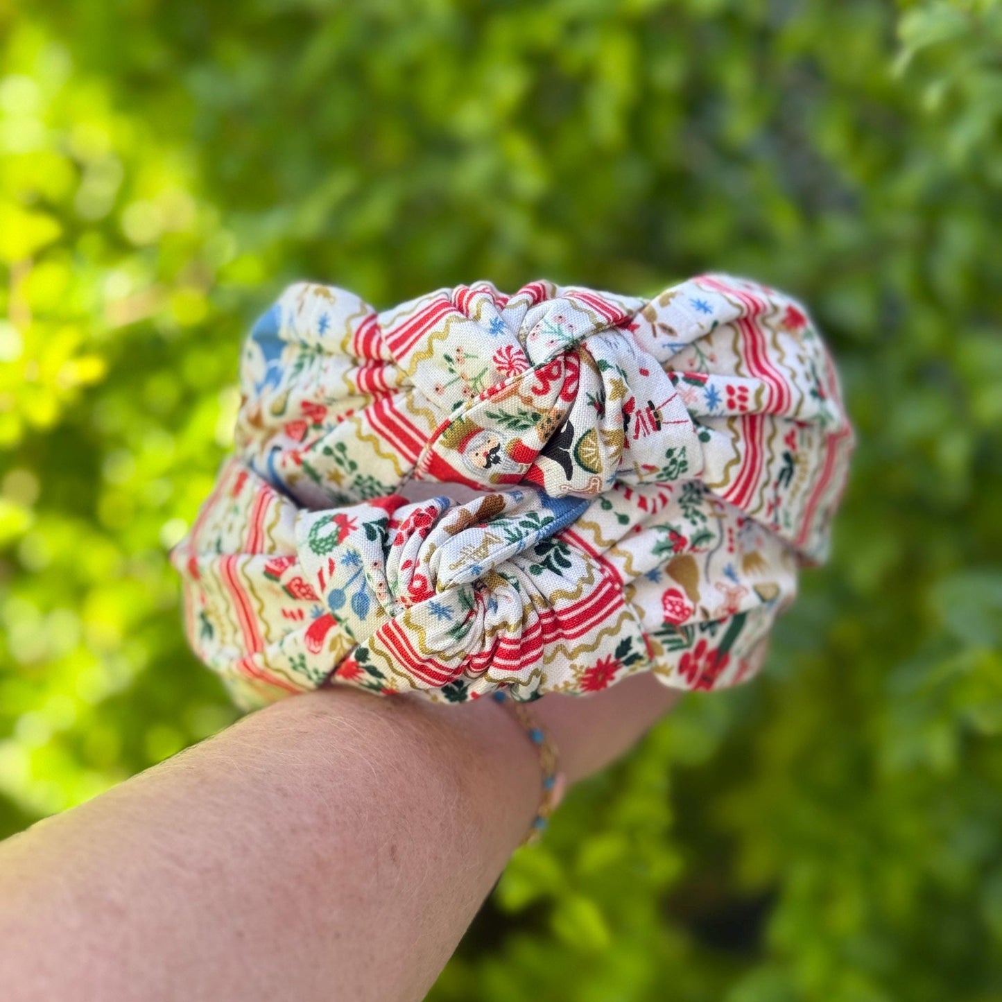 Cream & Gold Holly Jolly Nutcracker Topknot Headband | Made with Rifle Paper Company Fabric