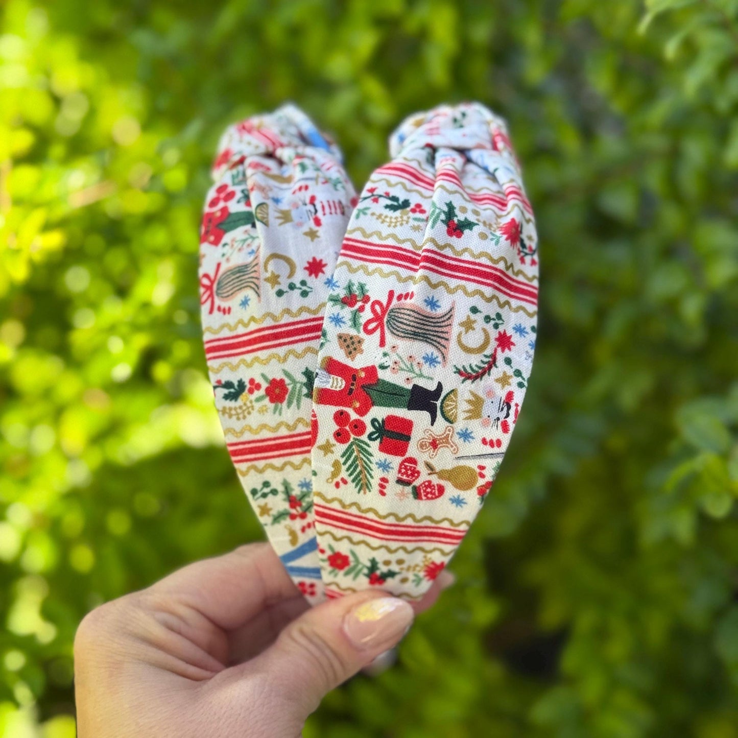 Cream & Gold Holly Jolly Nutcracker Topknot Headband | Made with Rifle Paper Company Fabric