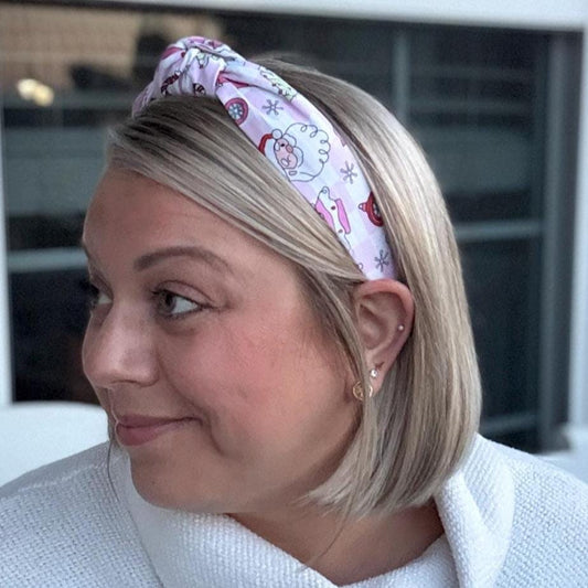 Pink Checkered Christmas Santa Headband