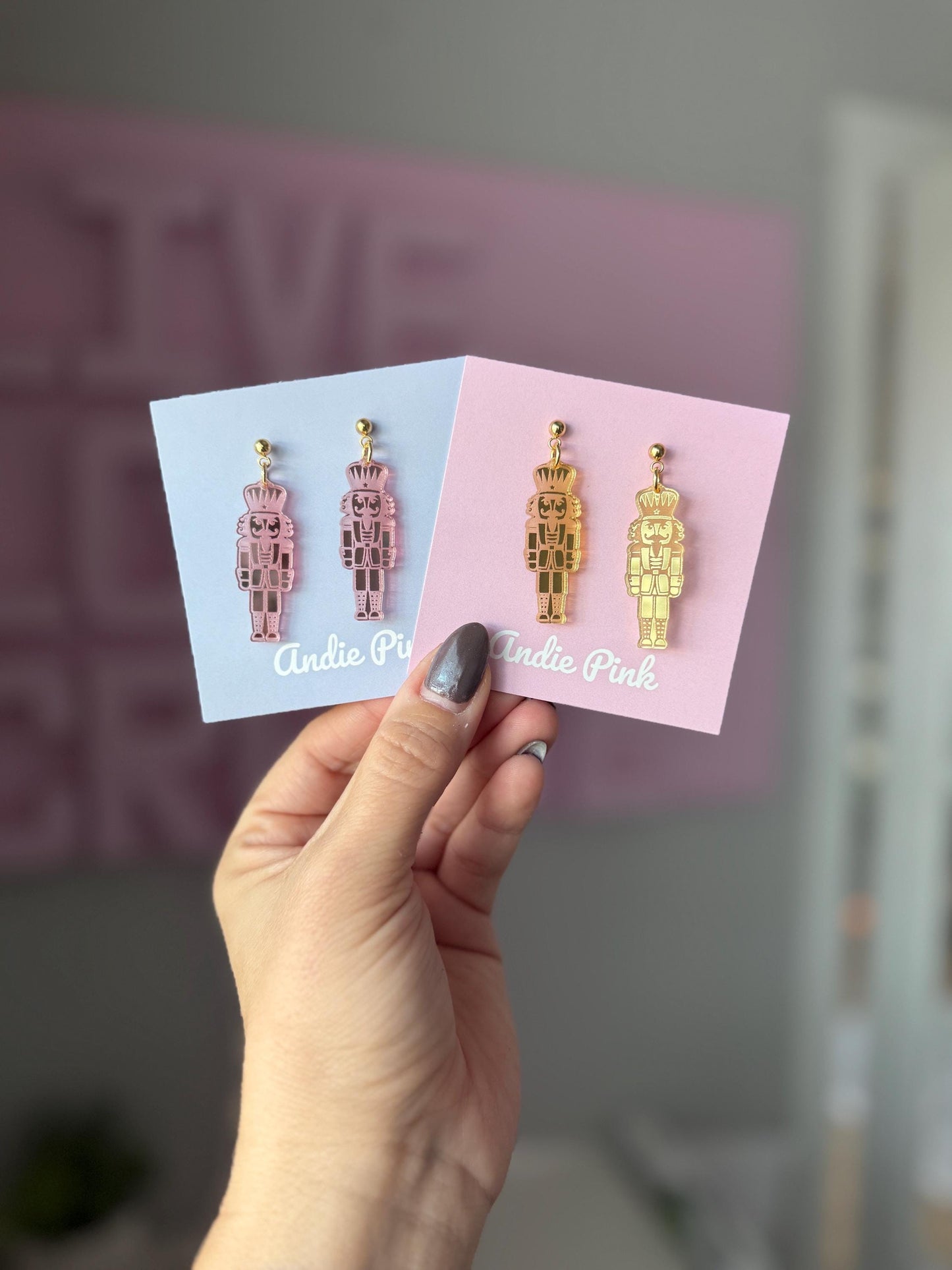 Nutcracker Christmas Earrings | Pink or Gold | Hypoallergenic and Nickle Free