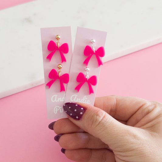 Hot Pink Bow Earrings