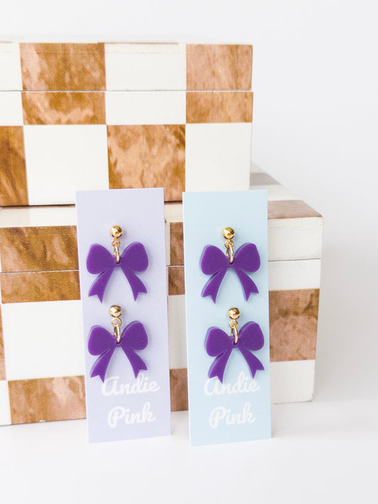 Small Purple and Gold Bow Earrings