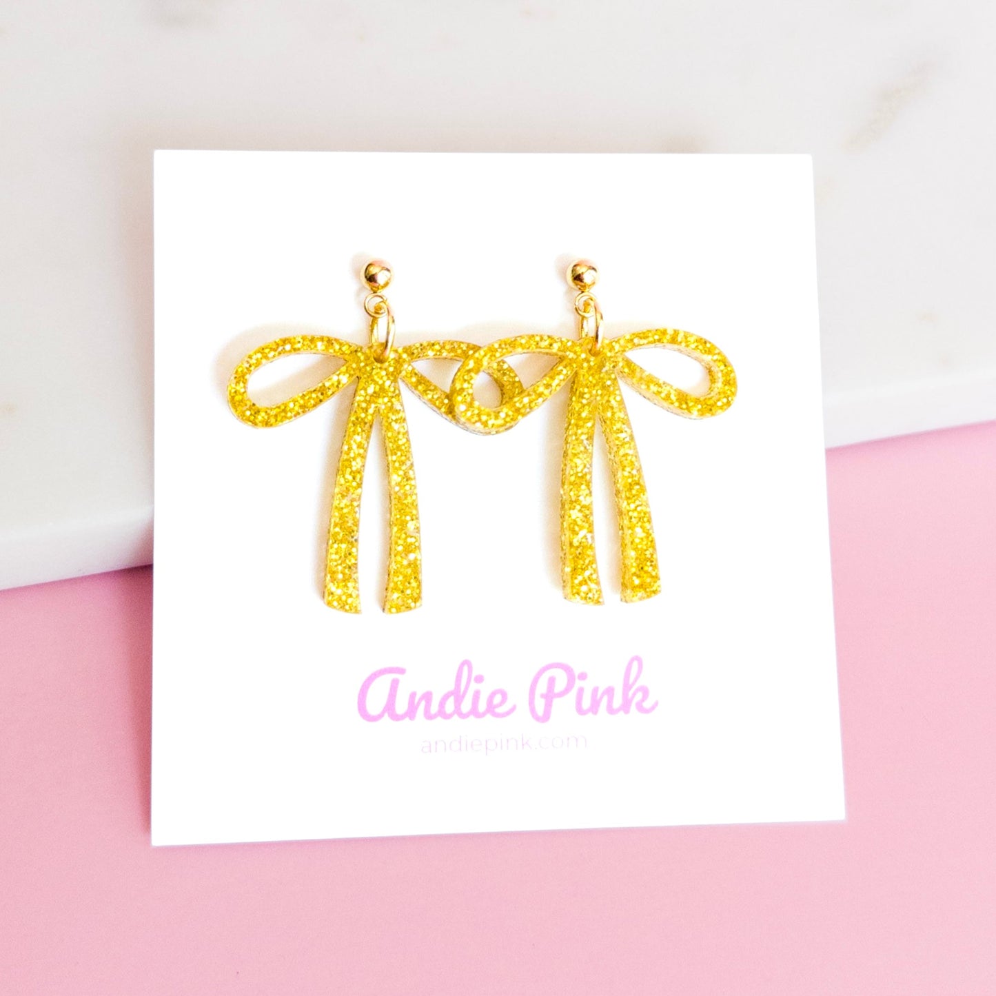 Gold Glitter Bow Earrings