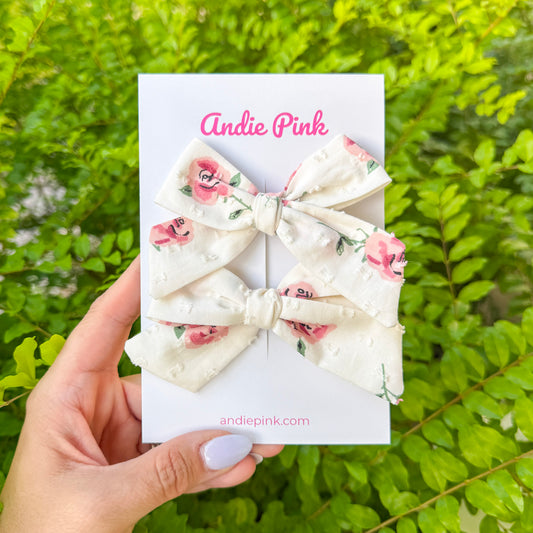 3.5" Pink & White Piggy Bow Set