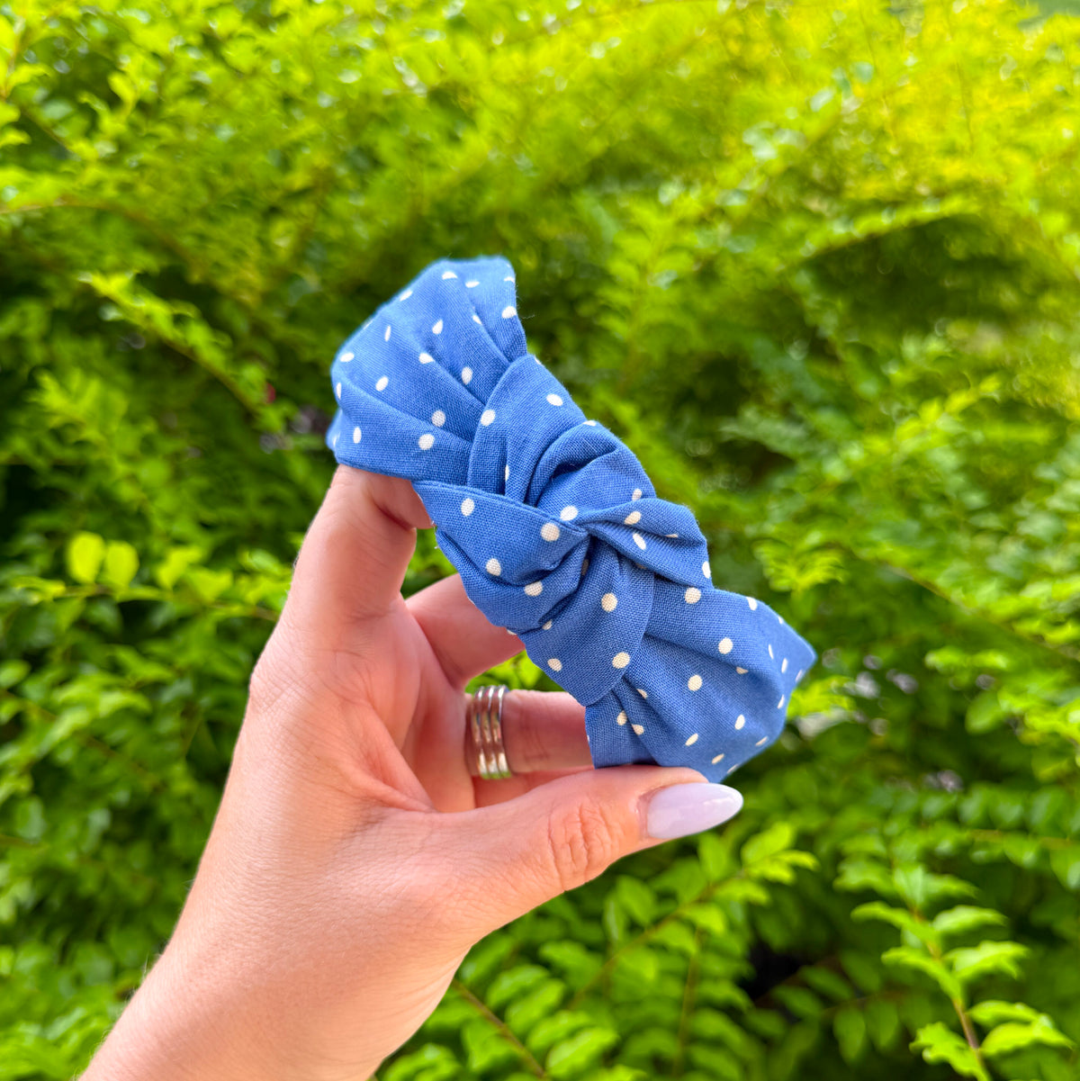 Blue Polka Dot Topknot Headband