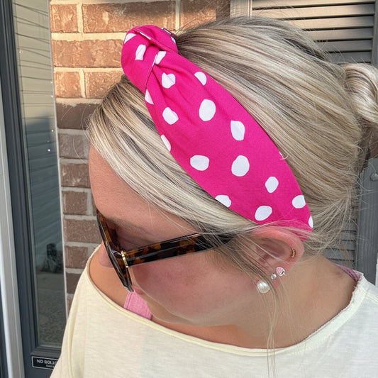 Hot Pink & White Polka Dot Headband