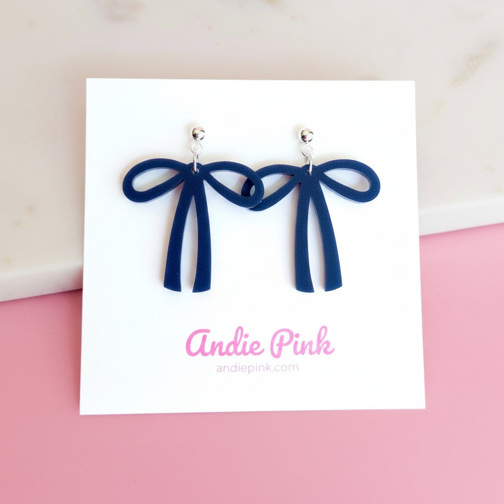 Navy Blue Bow Earrings