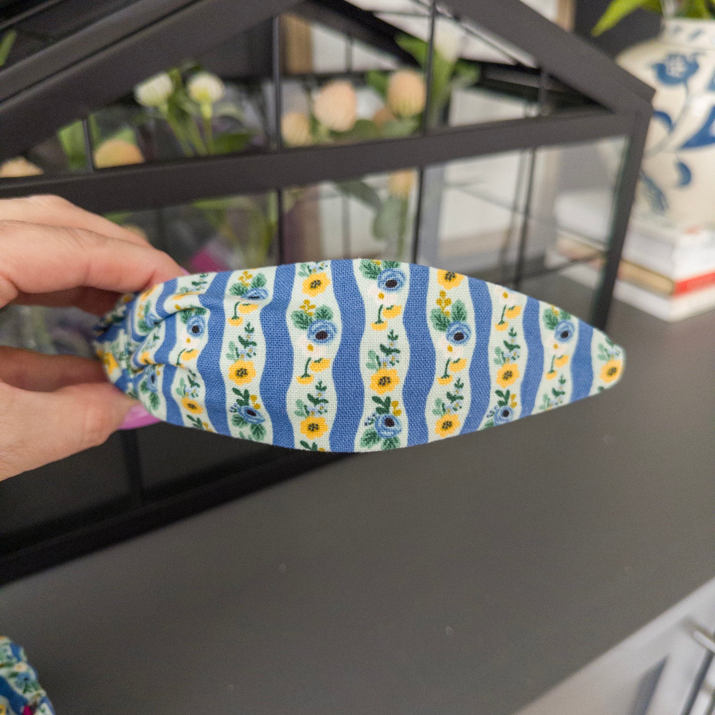 Blue Stripe & Yellow Floral Headband
