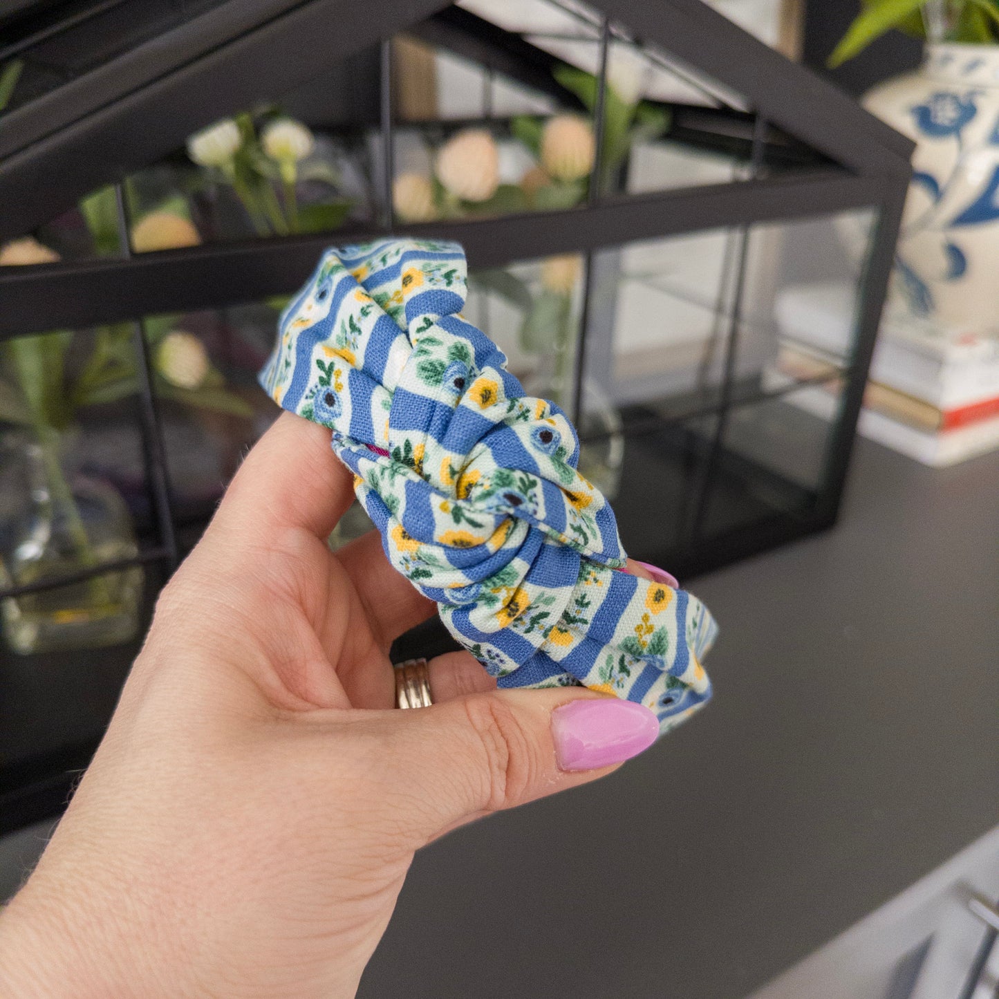 Blue Stripe & Yellow Floral Headband