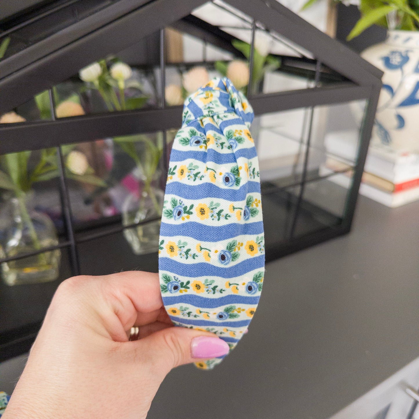 Blue Stripe & Yellow Floral Headband