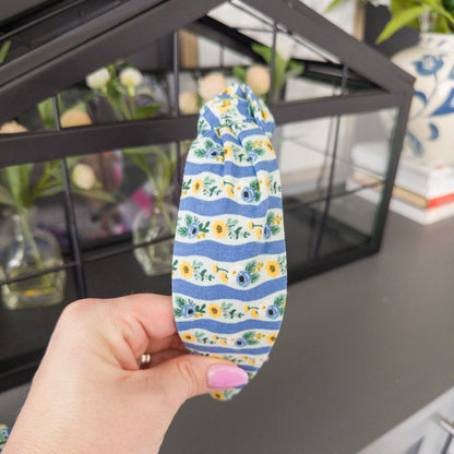 Blue Stripe & Yellow Floral Headband