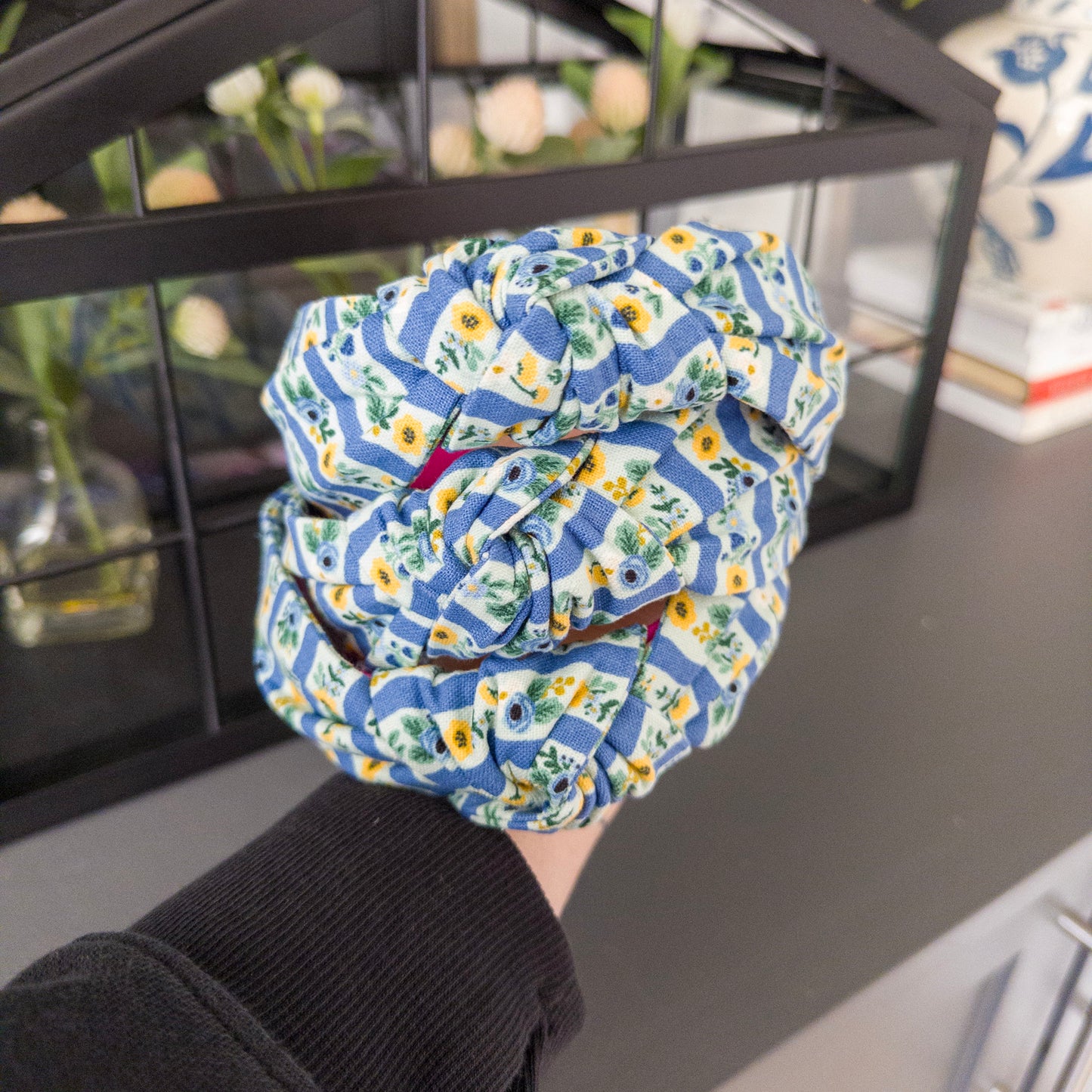 Blue Stripe & Yellow Floral Headband