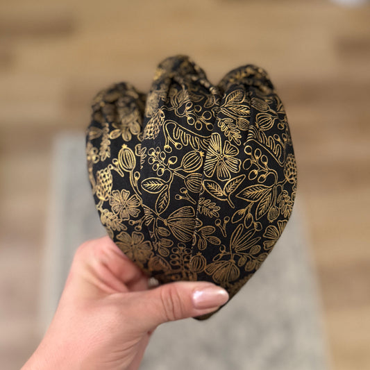Black & Gold Floral Headband made with Rifle Paper Co. fabric