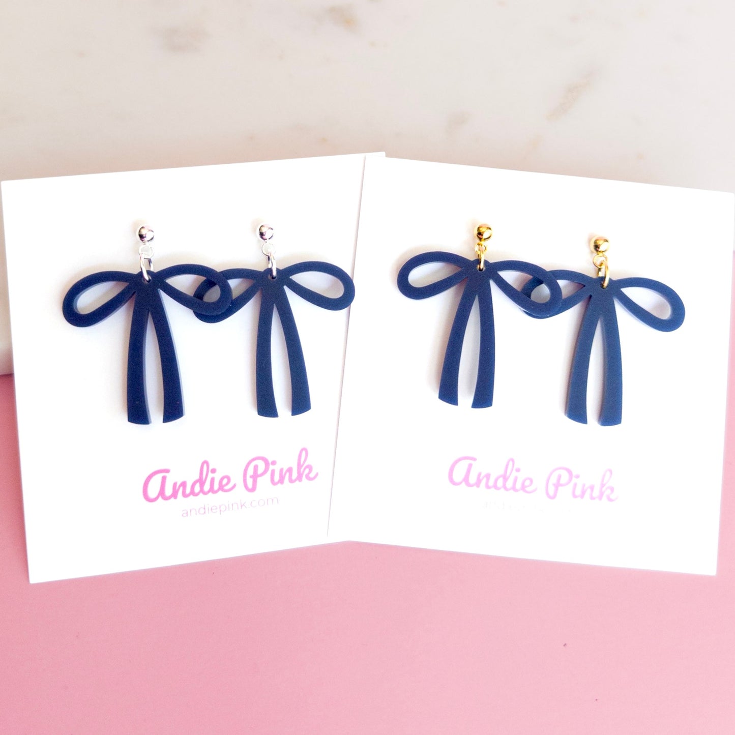 Navy Blue Bow Earrings