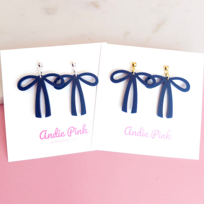 Navy Blue Bow Earrings