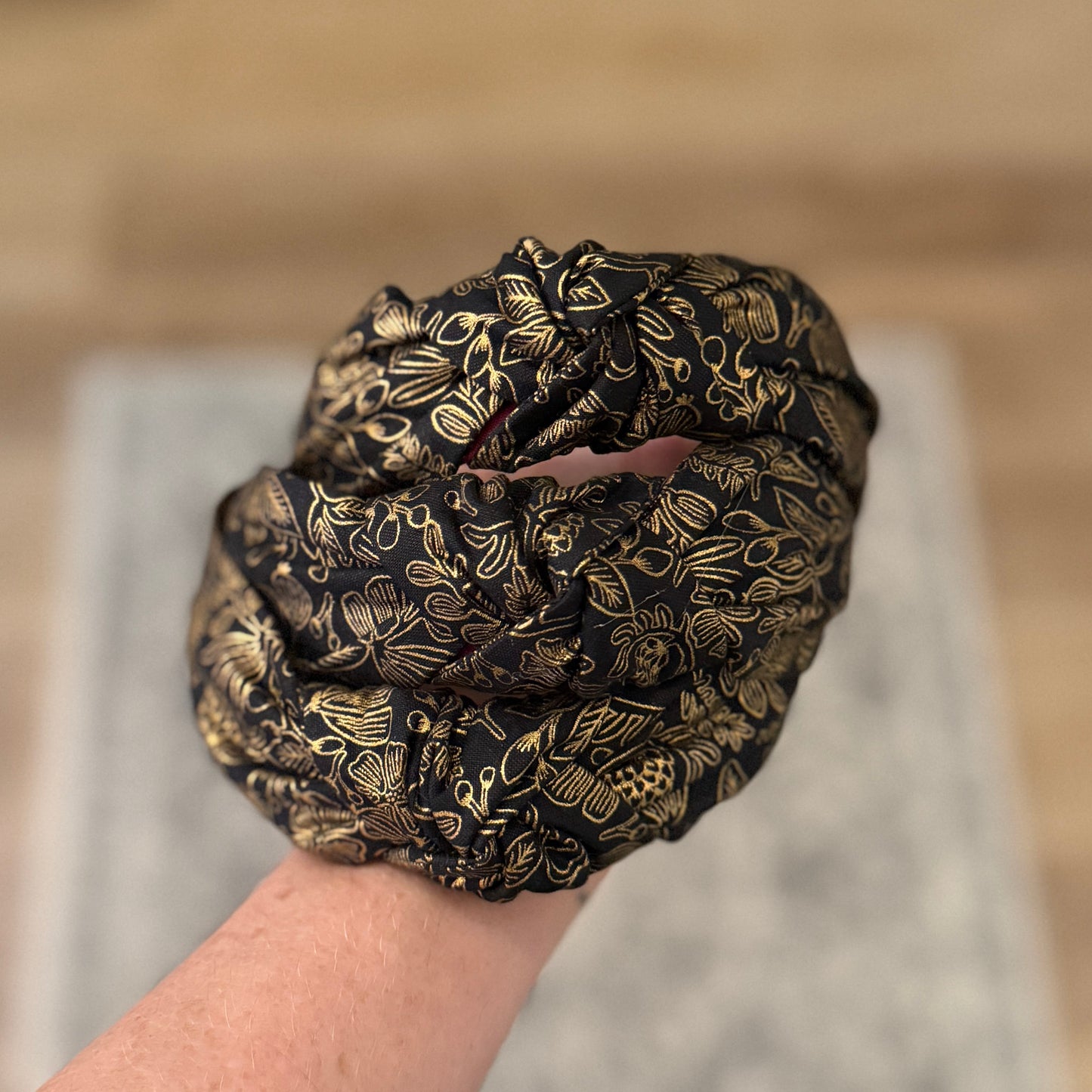 Black & Gold Floral Headband made with Rifle Paper Co. fabric