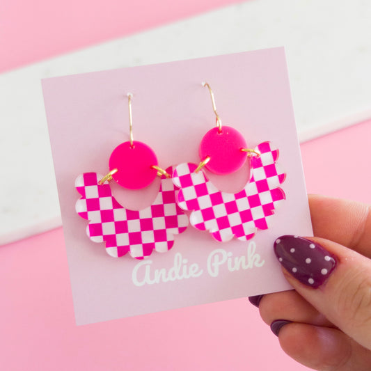 Pink & White Check Charlie Earrings