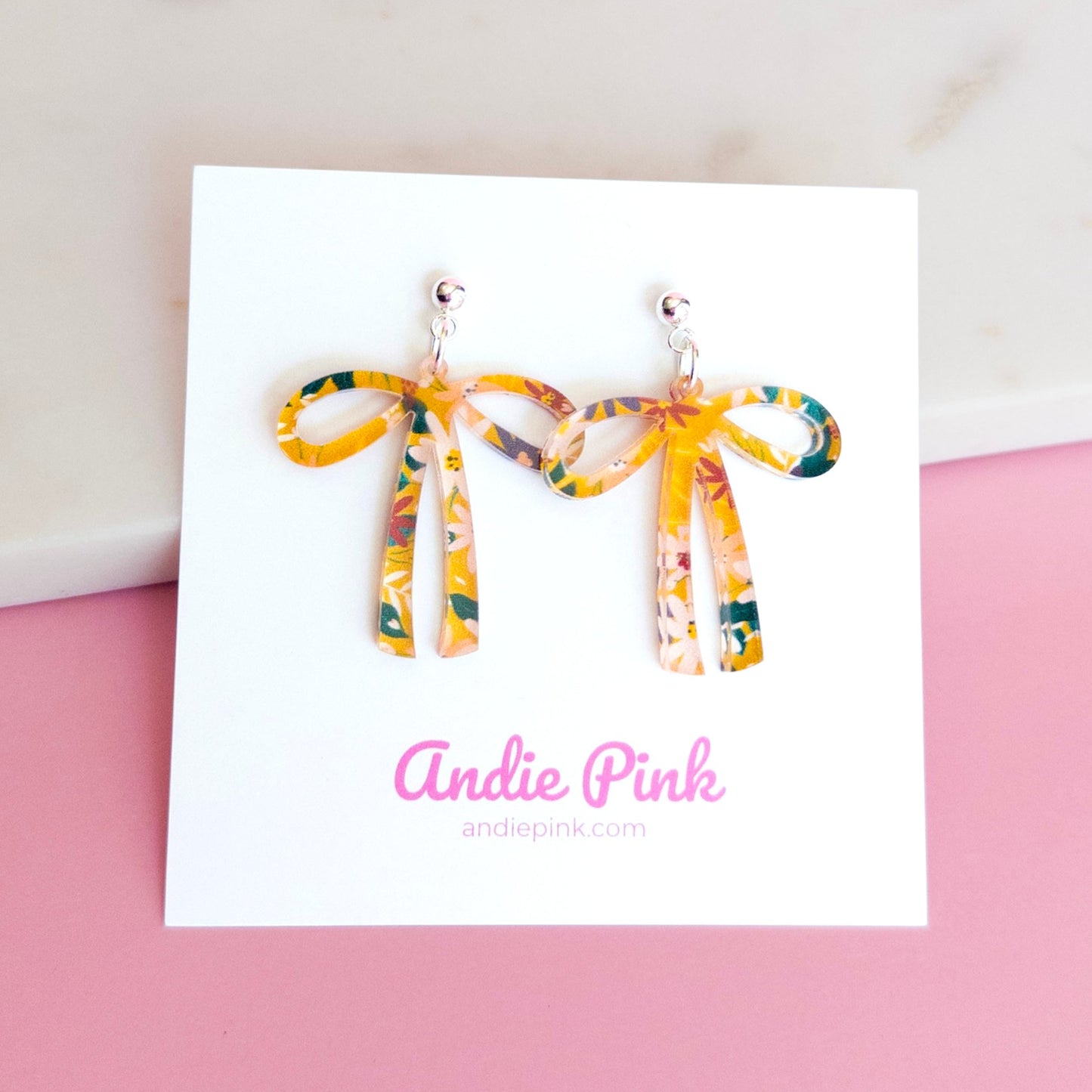 Yellow Floral Bow Earrings