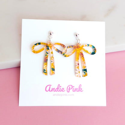 Yellow Floral Bow Earrings